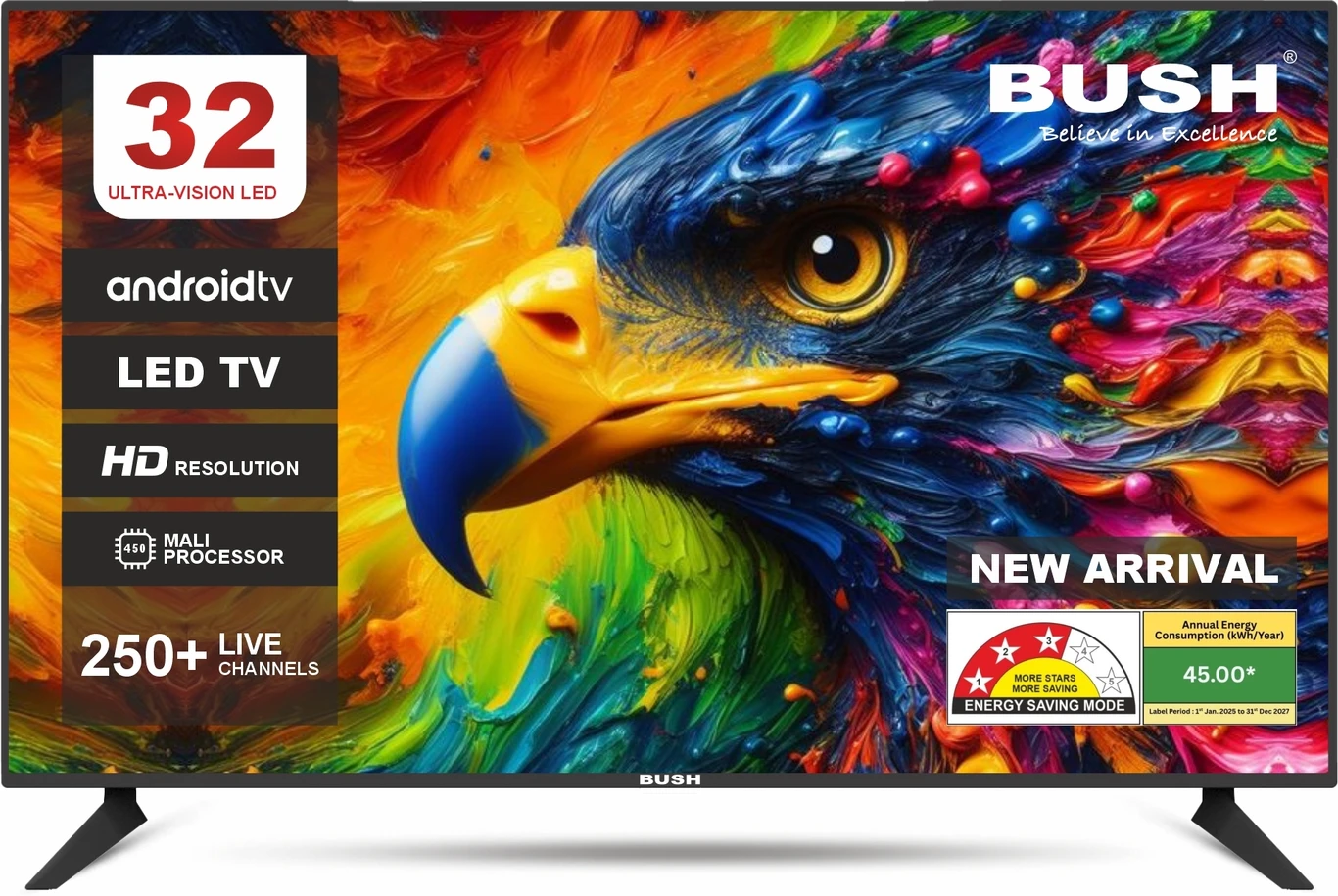 Bush 80 cm (32 inch) HD Smart LED TV, Black, JMK32 PRO
